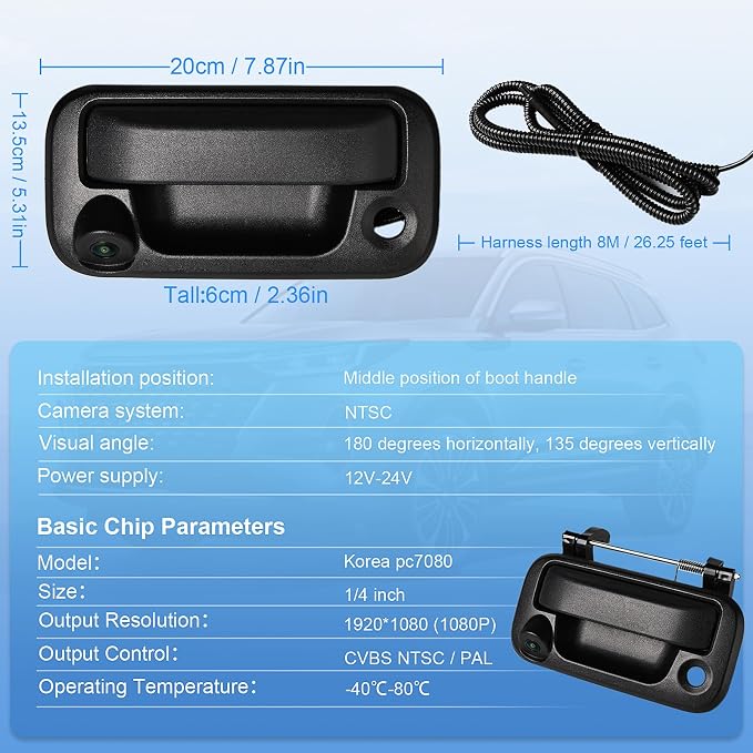 Rear Tailgate Handle Backup Camera Compatible with with 2005-2014 Ford F150, 2008-2016 F250 F350 F450 F550 Super Duty, 2007-2010 Explorer, 170° Viewing Angle, Replace# 8L3Z9943400AC