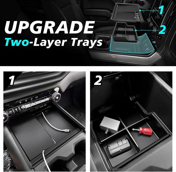 BestEvMod 2PCS Front Center Console Organizer Compatible with Chevrolet Silverado EV WT 2026 2025 2024 Pickup Armrest Storage Box Divider Trays NOT Fit ICE or RST/LT Models (Front Console)