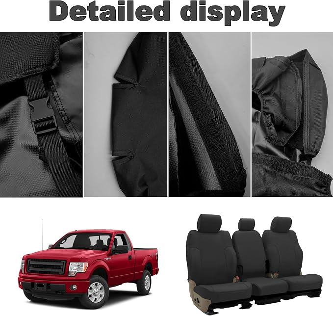 Custom Split Bench Seat Covers for Ford F150 XLT/Lariat 2014 F250 F350 F450 F550 XLT/Lariat 2015-2021 Heavy Duty Cloth Protector Interior Accessories，Waterproof & Machine Washable - Black