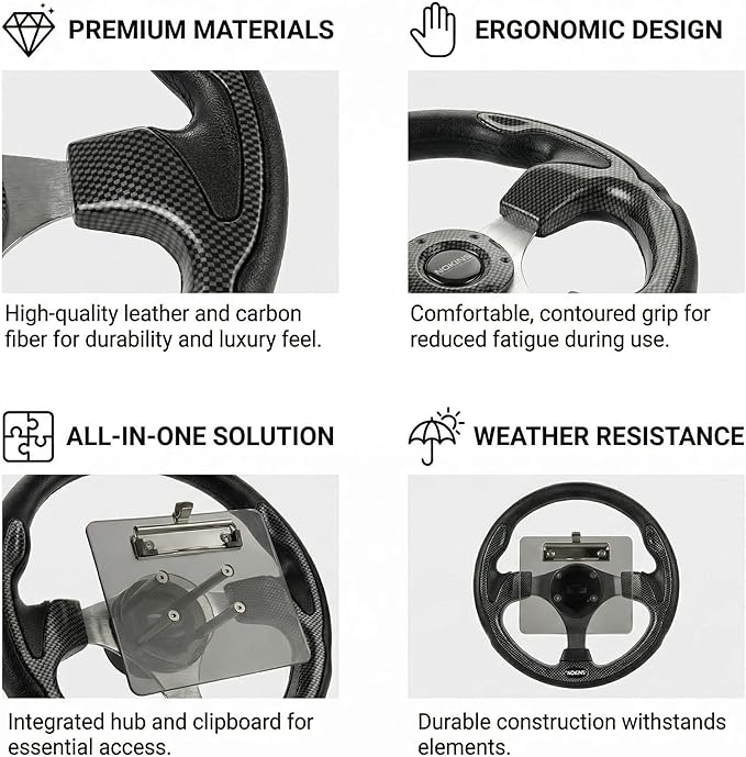 NOKINS 12.5" Universal Golf Cart Steering Wheel&Scorecard Holder, Fit EZGO TXT/RXV/Club Car DS/Precedent/Yamaha, Most Golf Carts (Carbon Fiber Black)