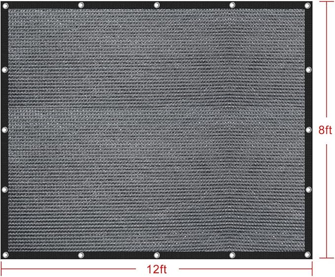 Shatex 90% Sun Shades for Patios 8X 12 ft Shade Fabric Sun Shade Cloth Taped Edge with Grommets Sun-Block Mesh Shade for Pergola Cover Canopy Grey, 12 Bungee Balls