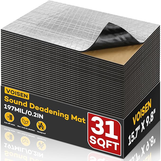 VOISEN Sound Deading Material for Cars,197 mil(5mm) 31 sqft Sound Deadening,Aluminum Foil Foam Automotive Soundproofing Material,Noise Insulation and Vibration Dampening Material 28 Pcs