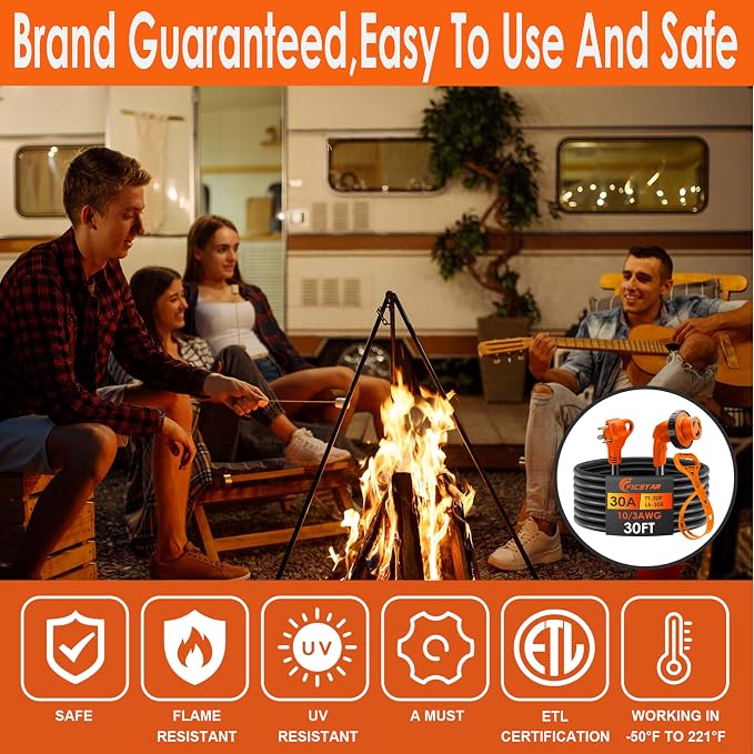 30 Amp RV Extension Cord,30 ft,Heavy Duty Generator Extension Cord with LED Power Indicator,30 AMP Female 90° Twist Lock Adapter with Reverse Polarity Lamp,NEMA TT-30P to L5-30R,120V/125V