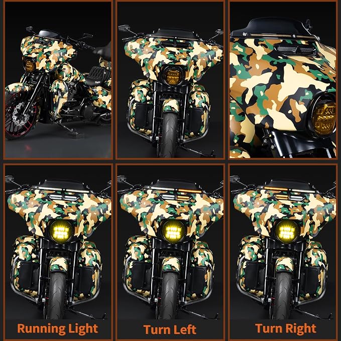 Plug & Play Vent Insert Turn Signal Light LED White Running Light And Amber Turn Signal, Compatible With Harley Touring Street Glide Ultra Limited 2014-2023, ABS Plastic (Black)