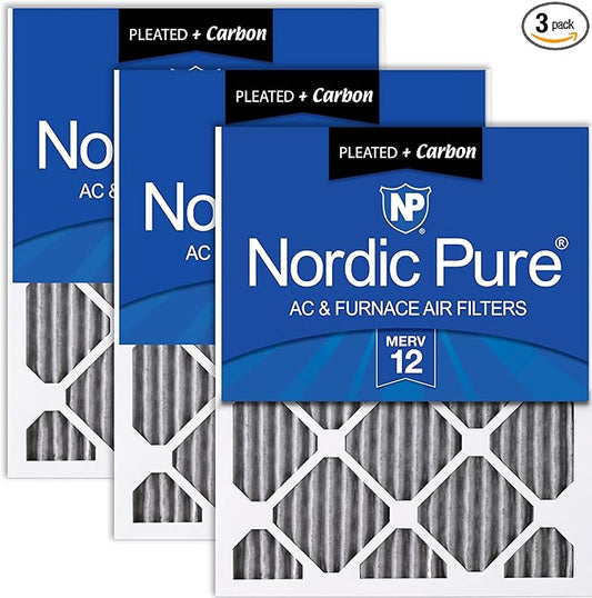 Nordic Pure 12x20x1 (Actual Size: 11 1/2 x 19 1/2 x 3/4) Furnace Air Filters MERV 12 Pleated Plus Carbon 3 Pack