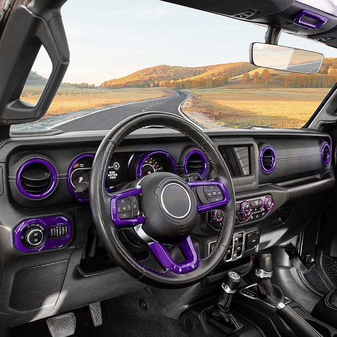 RT-TCZ for Wrangler JL Interior Accessories Purple Trim Cover Kit for Jeep Wrangler JL JLU 2018-2023 Steering Wheel AC Vent Trim Rings 20pcs