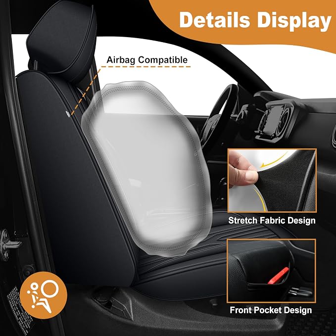 Seat Covers Fit for Toyota Tacoma 2024 2025 2026,Waterproof Faux Leather Truck Seat Covers Full Set Double & Crew Cab Protectors(5 Seats,Black)