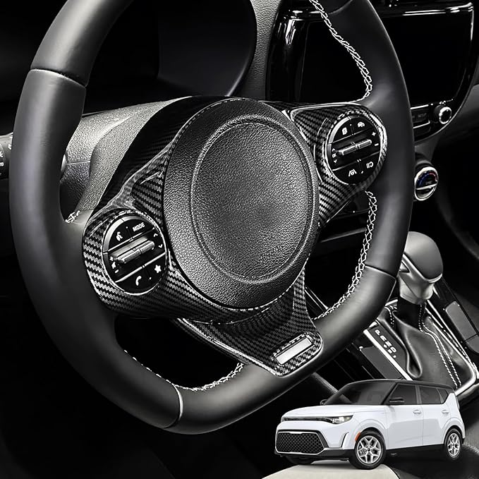 Steering Wheel Trim Cover Compatible with Kia Soul GT 2020-2026 Accessories (Carbon Fiber Pattern)