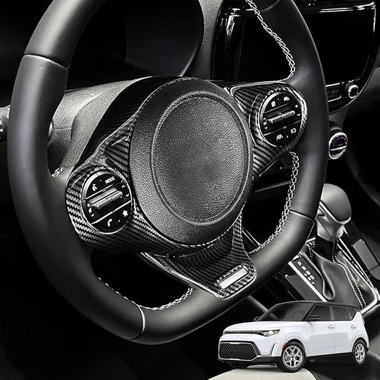 Steering Wheel Trim Cover Compatible with Kia Soul GT 2020-2026 Accessories (Carbon Fiber Pattern)