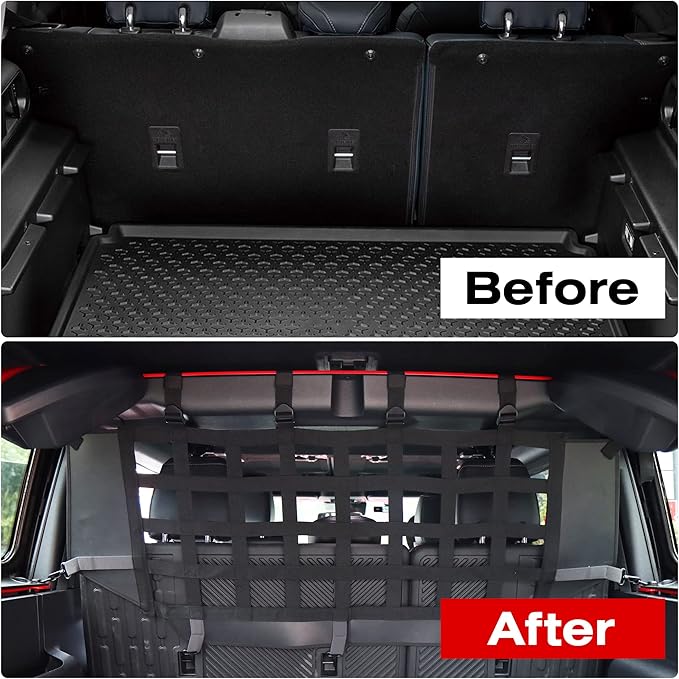 G Pet Net Vehicle Safety Mesh Dog Barrier Fit for Ford Bronco Accessories 2021-2025 4-Door, Rear Seat Isolation Net for Trunk Cargo Area, Upgrade Car Pet Divider fits for Medium, Large Pets
