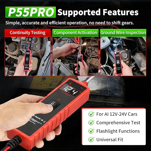 6-30V Automotive Electrical Circuit Tester - Multi-Function Car Circuit Diagnostic Tool with Voltage Detection, Component Activation, Continuity & Short Circuit Tracing for Vehicle Maintenance