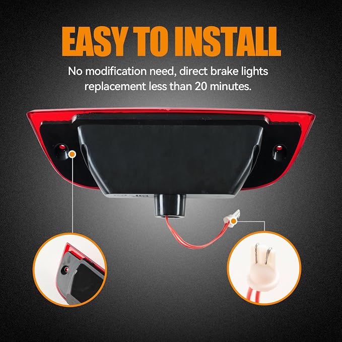Third 3rd Brake Light LED for 2002-2007 Jeep Liberty, High Mount Rear Brake Lights Assembly for 02-07 Liberty, Waterproof Center Cab Lamp Stop Light (Red)