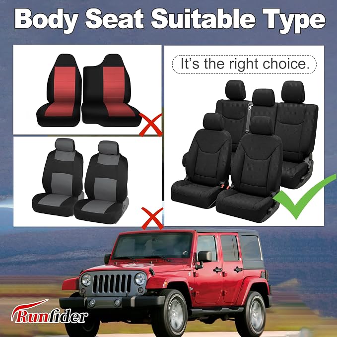 Custom Seat Covers for Wrangler JK 2013 2014 2015 2016 2017 2018 4 Door Heavy Duty Cloth Protector Interior Accessories，Waterproof & Machine Washable, Foam Padded - Black（Front & Rear）