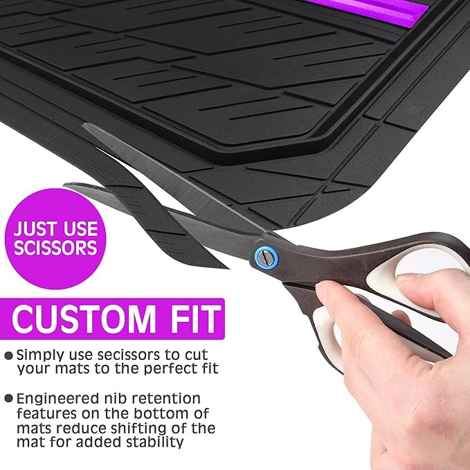 CAR PASS Metal Medium Rubber Floor Mats for Car Heavy Duty Car Mats All Weather, Universal Trim to Fit for Truck SUV Vehicle Automotive Floor Mats, Waterproof Car Mats 4 Piece Black Purple