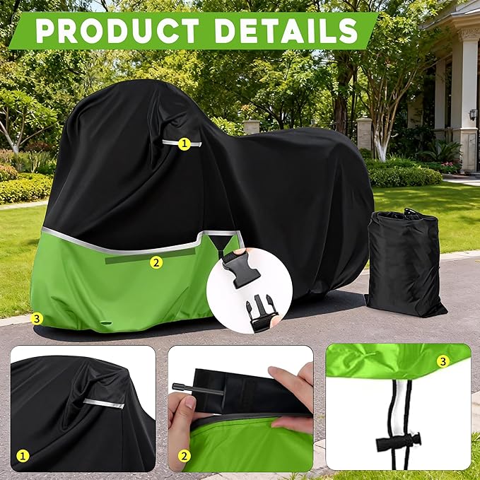 Waterproof Motorcycle Cover Replace for Kawasaki Ninja 400 500 650 Z900 Zx6r Street Without Trunk Models, 420D Oxford Cloth Motorcycle Cover for Snow Rain Dust Protection (Ninja)