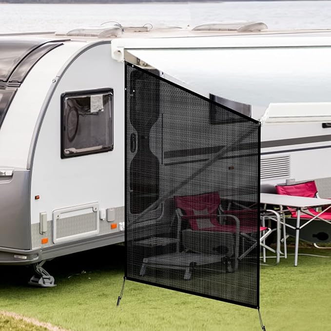 NAIMORUI RV Awning Side Shade, 9'X7' RV Awning Side Shade Screen, Camper Sunshade Complete Kits Motorhome Trailer UV Blocker, Black