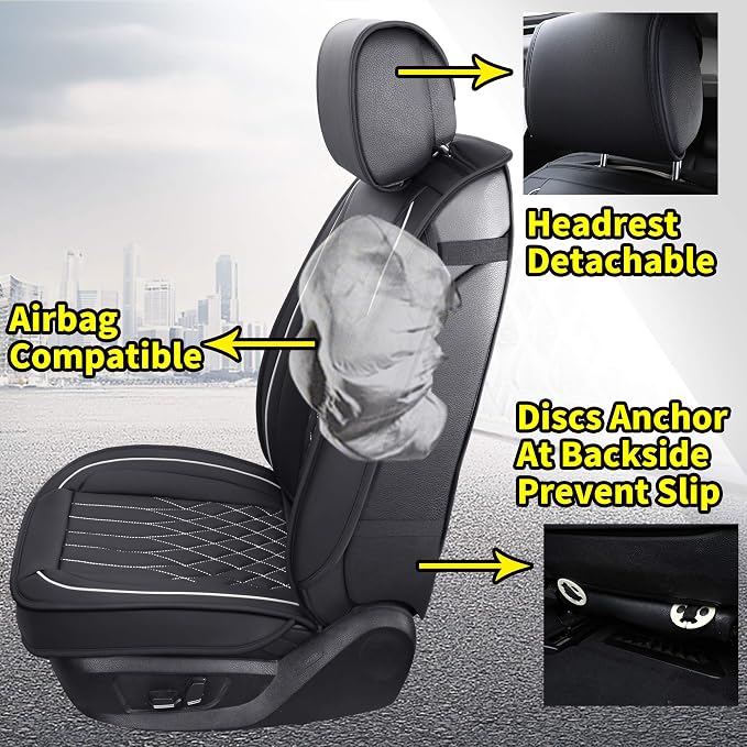 Aierxuan Car Seat Covers Full Set Universal Fit for Honda Civic Accord CRV, Toyota Camry Prius Rav4, Kia, Lexus, Nissan, Mazda, Jeep Cherokee and Most Cars, with Waterproof Leather (Black and White)