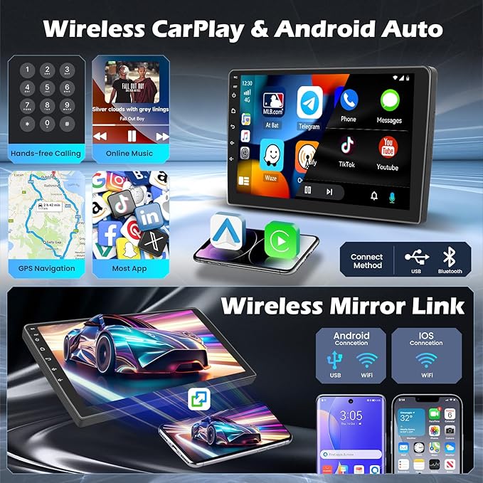 [DSP 4+64G] Android 15 Car Stereo for Jeep Compass Patriot 2010-2016, Hikity 10'' IPS Touchscreen Patriot Radio Wireless Carplay Android Auto Bluetooth GPS WiFi SWC FM/RDS/32EQ Backup Cam+1280P