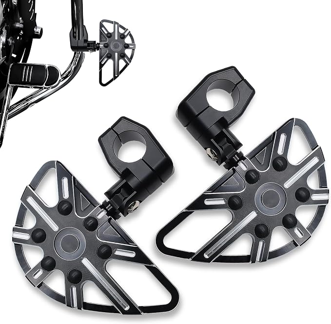 MZS Motorcycle Highway Pegs, 1.25" Short Adjustable Highway Foot Peg CNC Aluminum Compatible with Road Glide King Softail Electra Street Glide Sportster Vulcan Chief Boulevard for 1 1/4 Engine Guards