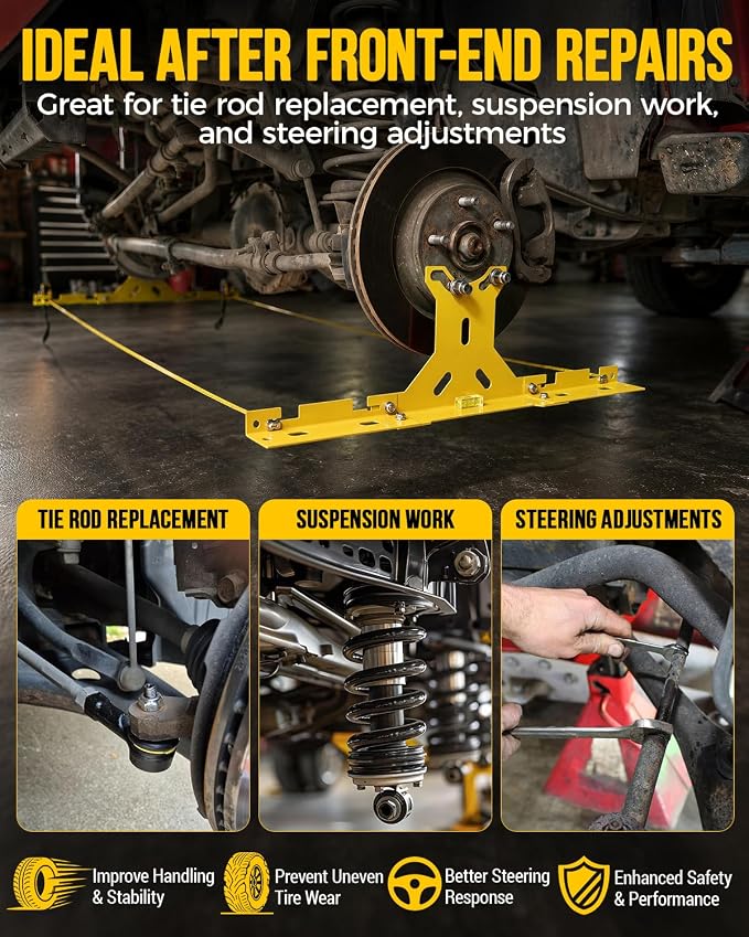 Wheel Toe Alignment Tool Kit for at Home DIY Garage Use, Stainless Steel Toe Plates with Dual Tape Measures, Quick Front-End Toe Check for Automotive Cars Trucks SUVs-Yellow (Patent Design)