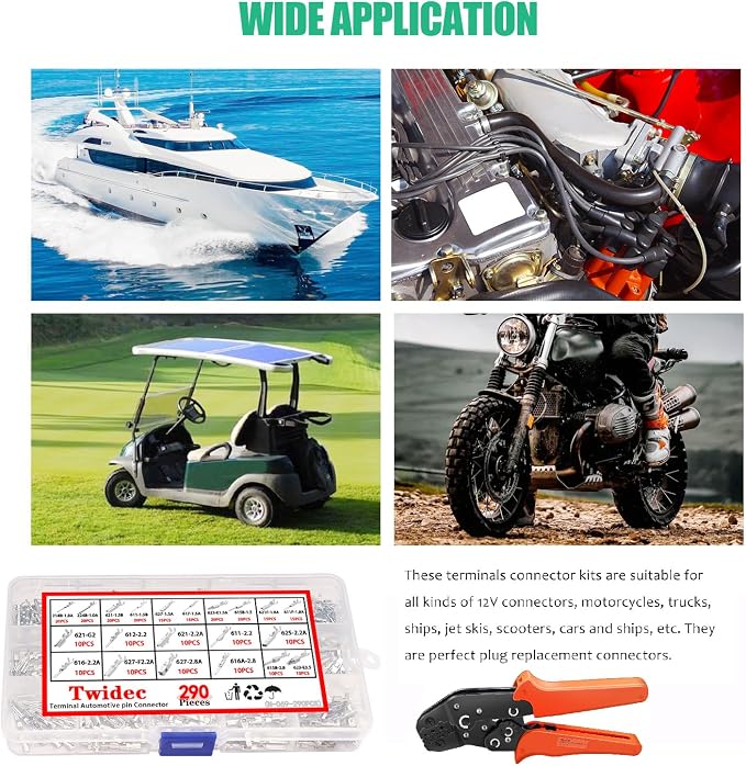 Twidec/290PCS Car Electrical Wire Terminal Pins Connector 1/1.5/1.8/2.2/2.8/3.5mm 21Type Auto Electric Connector Pins Terminal Non-Insulated Plug Removal Male Female Crimp Pins with Crimping Pliers