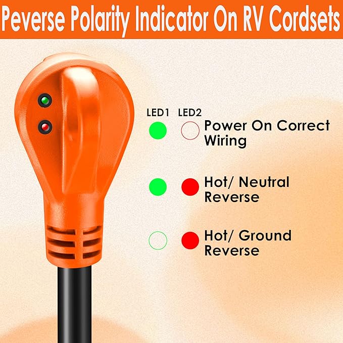 30 Amp RV Extension Cord,15 ft,Heavy Duty Generator Extension Cord with LED Power Indicator,30 AMP Female 90° Twist Lock Adapter with Reverse Polarity Lamp,NEMA TT-30P to L5-30R,120V/125V