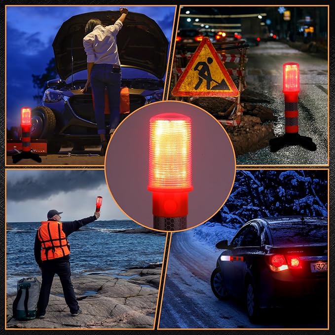Leumoi 12 Pcs Emergency LED Road Flares Kit Safety Strobe Road Warning Emergency Lights for Vehicles Flares Highway Safety Flashlight with Magnetic Bases Detachable Stands Solid Storage Case Storage