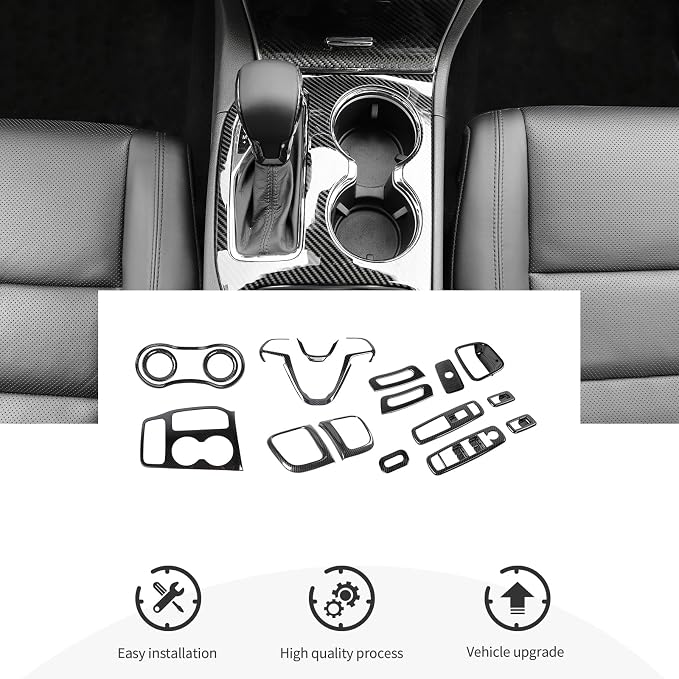 CheroCar 17PCS Carbon Fiber Interior Trim Kit for 2016-2026 Jeep Grand Cherokee Central Control Dashboard Window Steering Button Air Vent A Pillar Speaker Glove Box Handle Gear Shift Cover Decor Trim