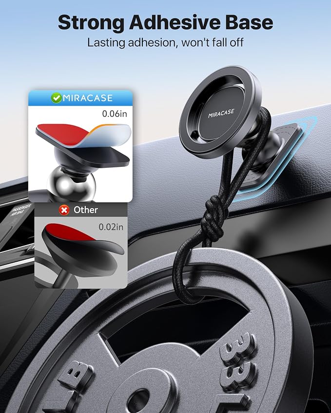 Miracase Latest Upgrade for MagSafe Car Mount [33+LBS Strong Suction & 2200gf Magnetic] Small Phone Holders for Your Car Dashboard, 360° Adjustable Car Phone Holder Mount for iPhone Garmin GPS