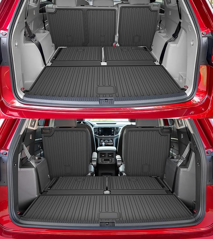 AOMSAZTO Floor Mats Compatible with 2018-2025 2026 Volkswagen Atlas (Not for Cross Sport) 7 Seats - VW Atlas TPE All Weather Protection Floor Mats & 2nd & 3rd Row Backrest Mat & Cargo Liner