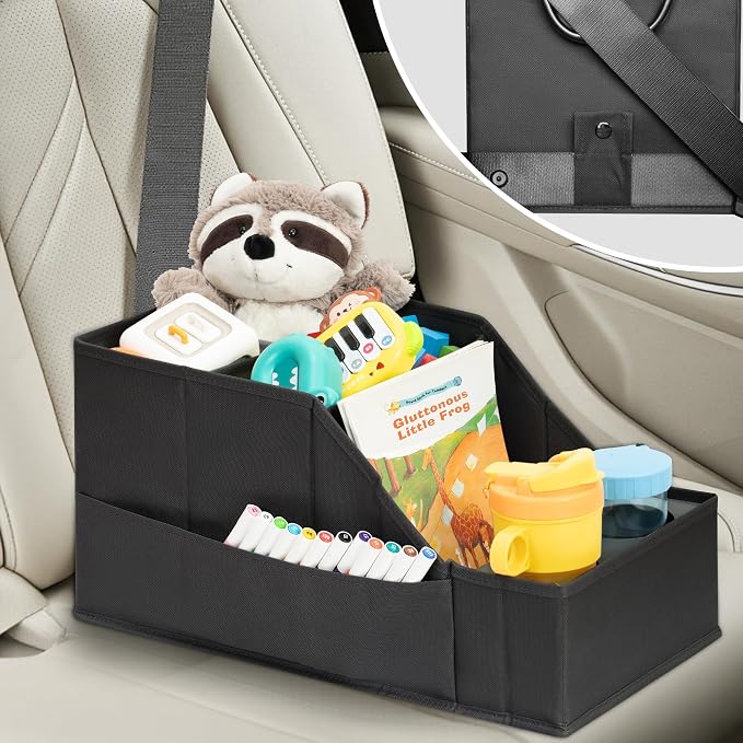 CROS 6 Pack Car Seat Organizer with Metal-Reinforced Cup Holders, 12 Storage Compartments Backseat Car Organizer, Travel Essentials for Kids Toys & Snacks, Non-Slip Seat Storage for SUV, Truck, Black