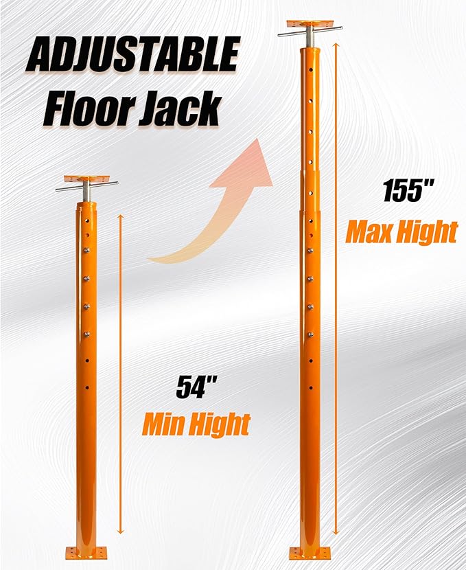 House Floor Jack, 54"-155" Adjustable Post Basement Support Pole Jacks, Heaty Duty Telescoping Jacks for Leveling, Floor Joist Jack for House Lifting Temporary Support, 18000 lbs Max Load Capacity