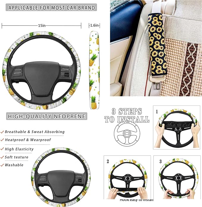 Blue Dragon Print Car Seat Covers with Steering Wheel Cover, Seatbelt Pads, Shift Knob Cover and Handbrake Cover, Car Coasters, 11pcs Full Set, Universal