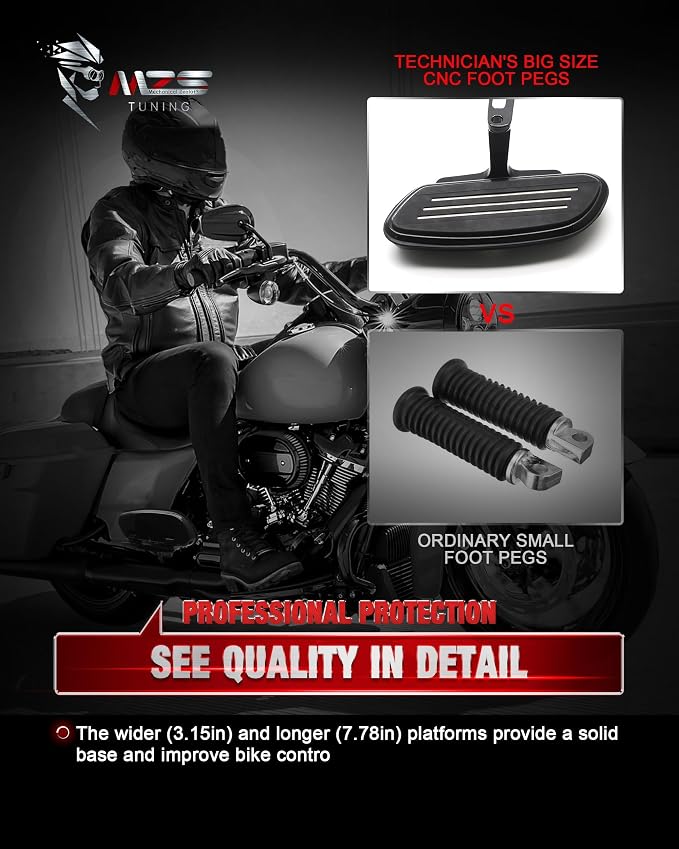 MZS Motorcycle Passenger Floorboards, 1993-2025 Touring Passenger Foot Pegs Rear Footboards Floor Boards Mount Bracket Kit Black Compatible with Road Glide King Electra Street Glide Ultra Limited