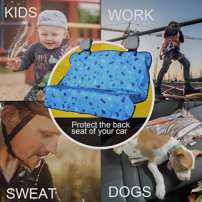 Back Seat Cover for Car Trucks Van SUV Jeep,Waterproof Rear Bench Towel Seat Covers for Dogs and Kids,Automotive Backseat Protector (Blue Marbling)