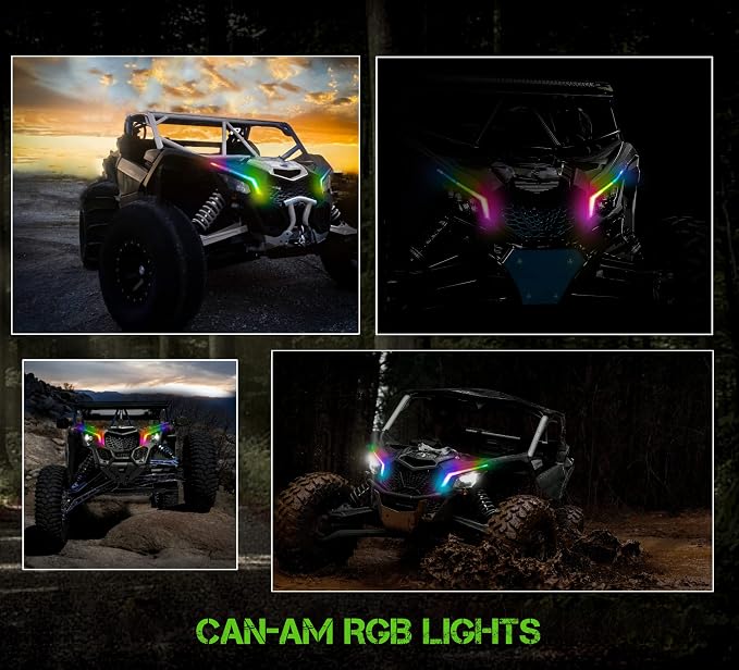 SLK-Lights X3 LED Turn Signal With Chasing Color, Bluetooth APP Control, Front Signature Accent Fang Assembly Compatible With Can-Am Maverick X3, Sport, Trail and etc.