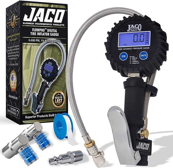 JACO Lightning Bike Tire Inflation Kit | with Lightning L3-Series Bike Air Chuck & FlowPro Digital Tire Inflator Gauge (200 PSI)