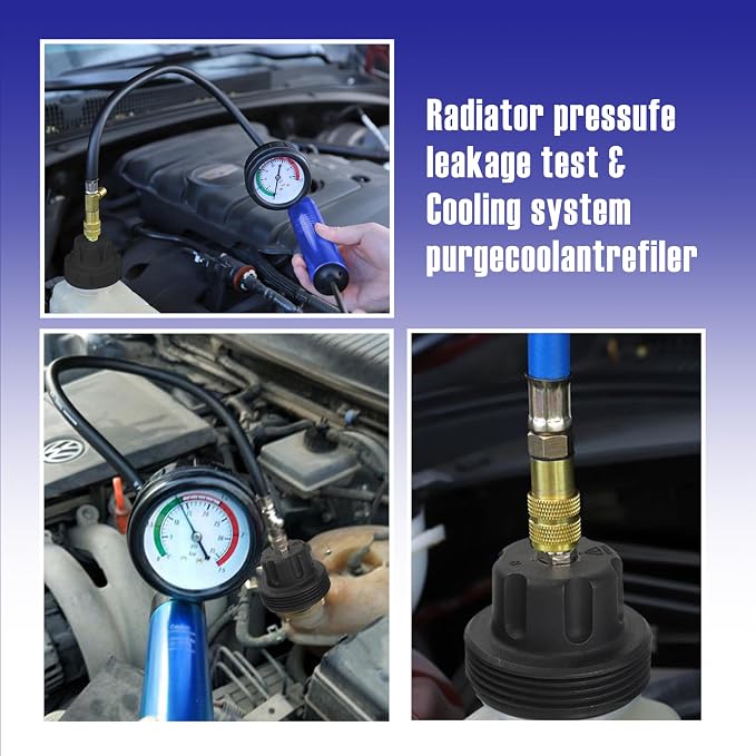 18pcs Universal Radiator Pressure Tester Kit, Coolant Vacuum Refill kit，Coolant Pressure Tester Kit with Manual Pump and Color-Coded Test Caps (Blue)