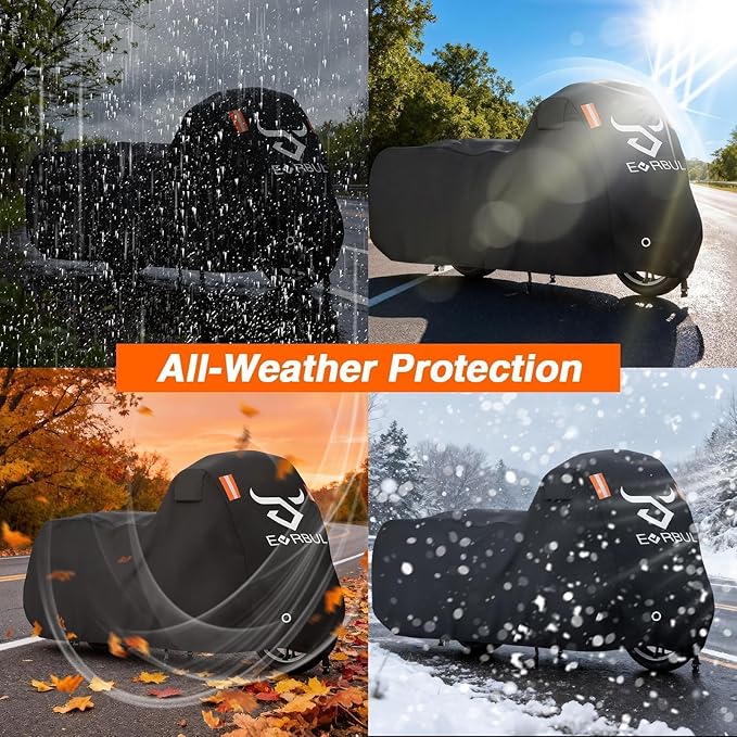EVRBUL Motorcycle Cover Compatible with Harley Davidson Touring Models Road Glide Road King Electric Glide Heritage Classic Heavy Duty 420D Waterproof Outdoor Motor Sun Cover Protection