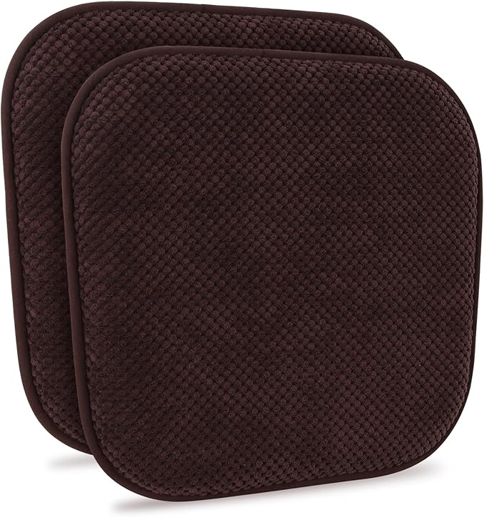 Brown Kitchen Chairs Cushions Set of 2 Non Slip Foam Patio Seat Cushions Washable Soft Thick Pads Large Wooden Metal Tapered Dining Chair Cushions,17" x 15"