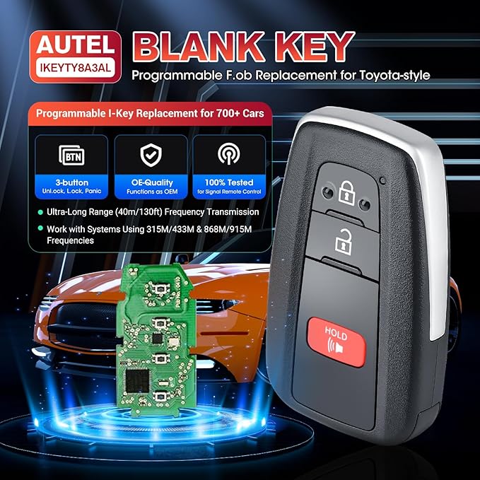 Autel MaxiIM IKEYTY8A3AL, 2026 Universal Key Fob Keyless Entry Replacement for Toyota, 3 Buttons OE-Quality, OBD Learning for 700+ Vehicles, 130FT Remote, Work with Autel Scan Tool KM100 IM508 IM608