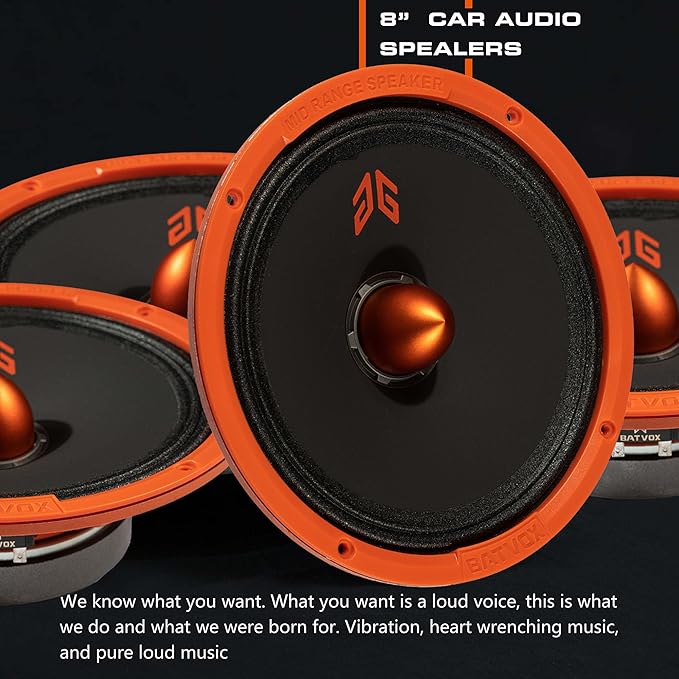 MX80E1 Loudspeaker 8 Inch Midrange 560 Watts 6 Ohms Orange Bullet, Premium Quality Audio Door Speakers for Car or Truck Stereo Sound System, Orange (2 Speakers)