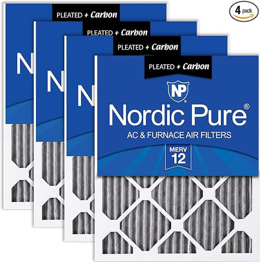 Nordic Pure 14x30x1 (Actual Size: 13 15/16 x 29 15/16 x 3/4) Furnace Air Filters MERV 12 Pleated Plus Carbon 4 Pack
