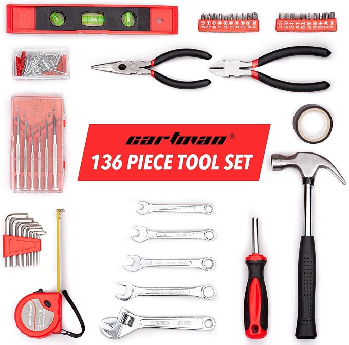 CARTMAN 136Piece Tool Set General Household Hand Tool Kit with Plastic Toolbox Storage Case