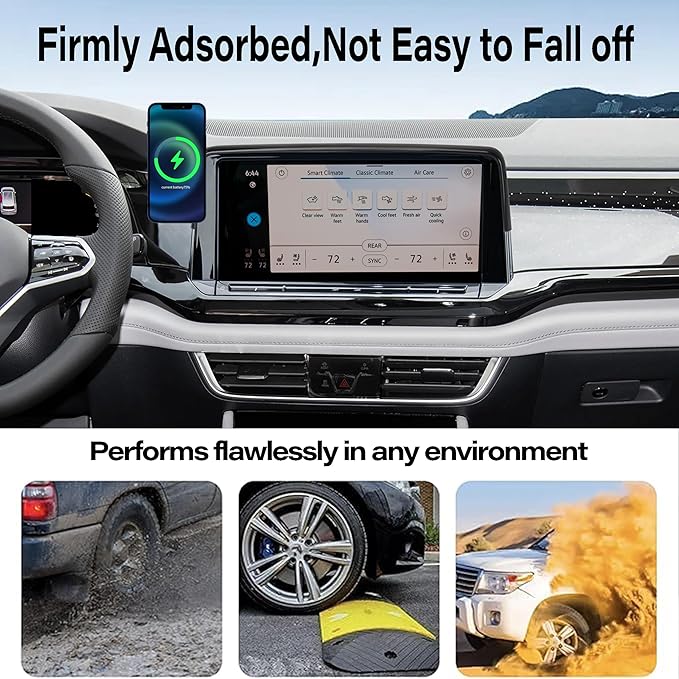 Car Phone Holder for VW Atlas 2024 2025 2026 / VW Altas Cross Sport 2024 2025 2026 Accessories Apply to 12 Inch Touch Screen 15W Fast Wireless Charger Screen Fixed Clip Cell Phone Mount