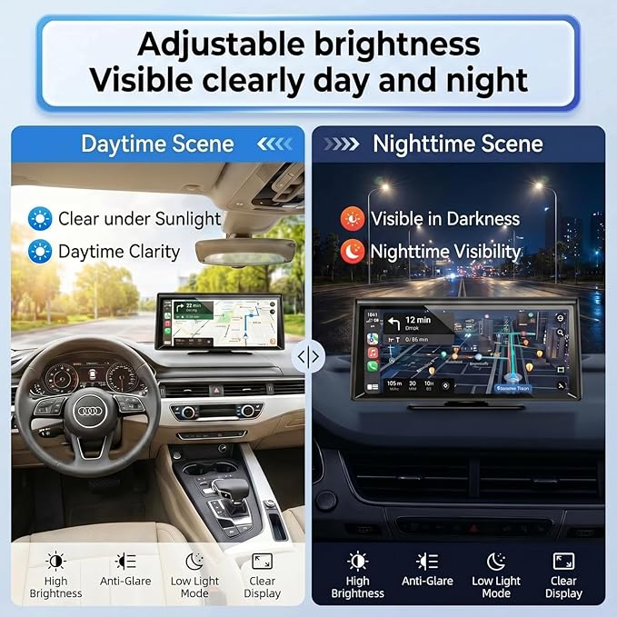 8.1" Wireless CarPlay Screen with 2K Dash Cam & 1080P Backup Camera | Wireless CarPlay/Android Auto,Voice Control, Split Display, GPS & Mirror Link, Easy Plug-and-Play Install