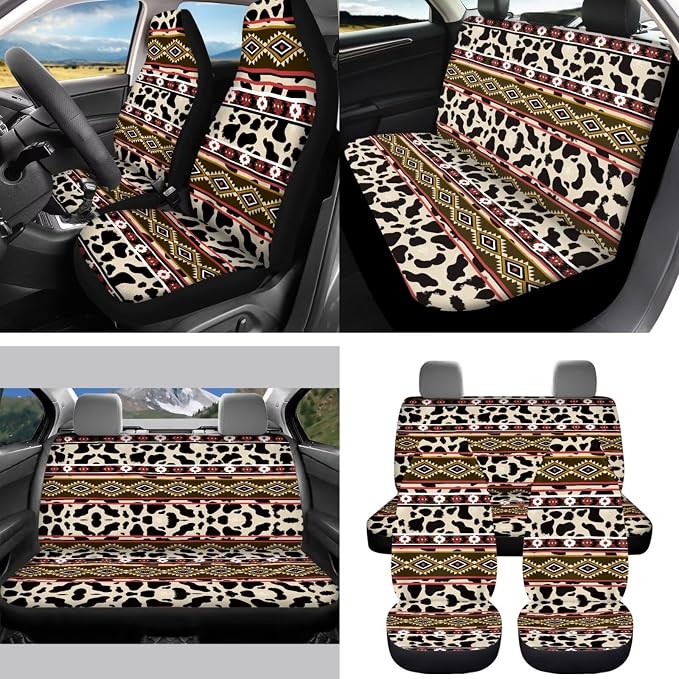 Desert Tribal Boho Car Accessories Car Seats Cover Protector, Steering Wheel Covers, Seatbelt Cover, Car Trash Can, Cup Coasters, Rearview Mirror Cover, Keychains, Pack of 15
