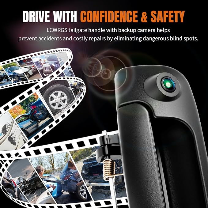 LCWRGS Tailgate Handle with Backup Camera Fits for 2002-2009 Dodge Ram | OE# 55276237AA Reverse Parking Assist Camera Night Vision, Wide-angle, Waterproof