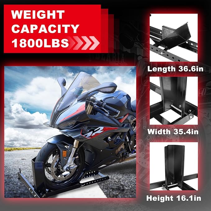Big RED Motorcycle Trailer Wheel Chock: Adjustable Heavy-Duty Steel Motorcycle Stand Wheel Tire Chock for 16"-25" Off-Road and Standard Motorcycles, Upright 1800lbs Capacity