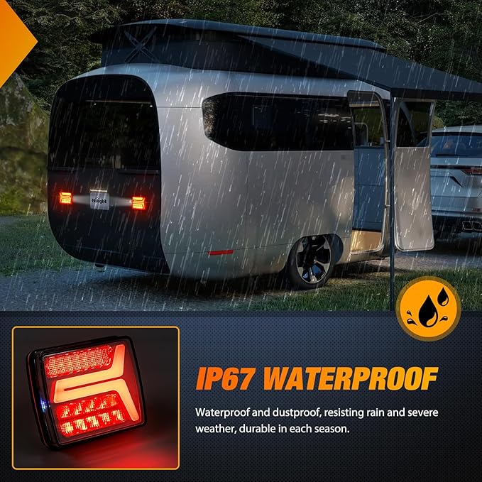 Nilight Magnetic Trailer Towing Light Kit 2PCS 58LED Wireless Tow Rechargeable Rear Stop Turn Running Lights for 10-30V Trailers Trucks RVs Vans Boats